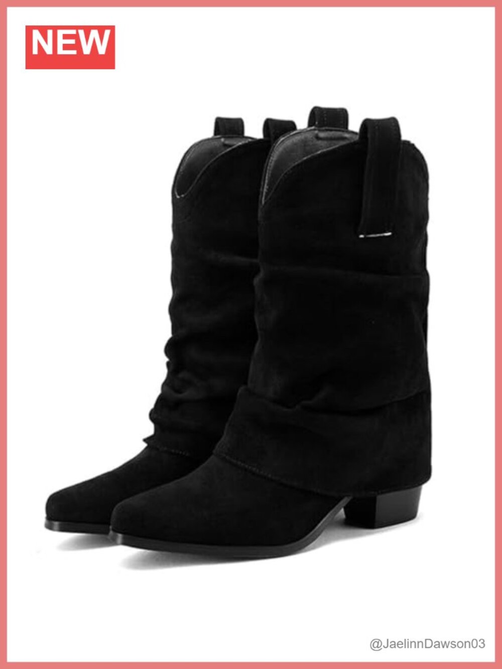 Women's Fold Over Slouchy Mid Calf Boots Pointed Toe Chunky Heel Faux Suede
